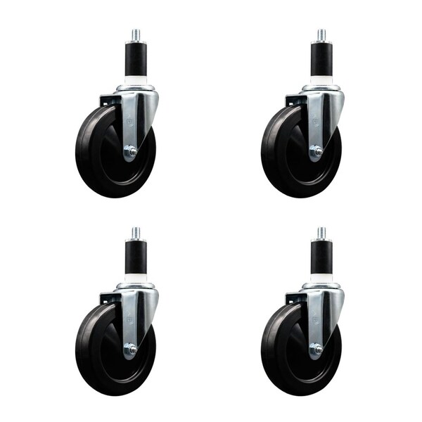 5'' Hard Rubber Wheel Swivel 1-3/8'' Expanding Stem Caster, 4PK
